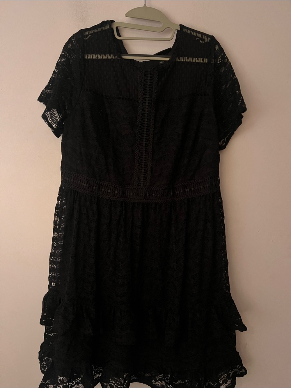 Lane Bryant Size 16 Black Lace Fit Flare Dress Tiered Ruffle Crochet Trim